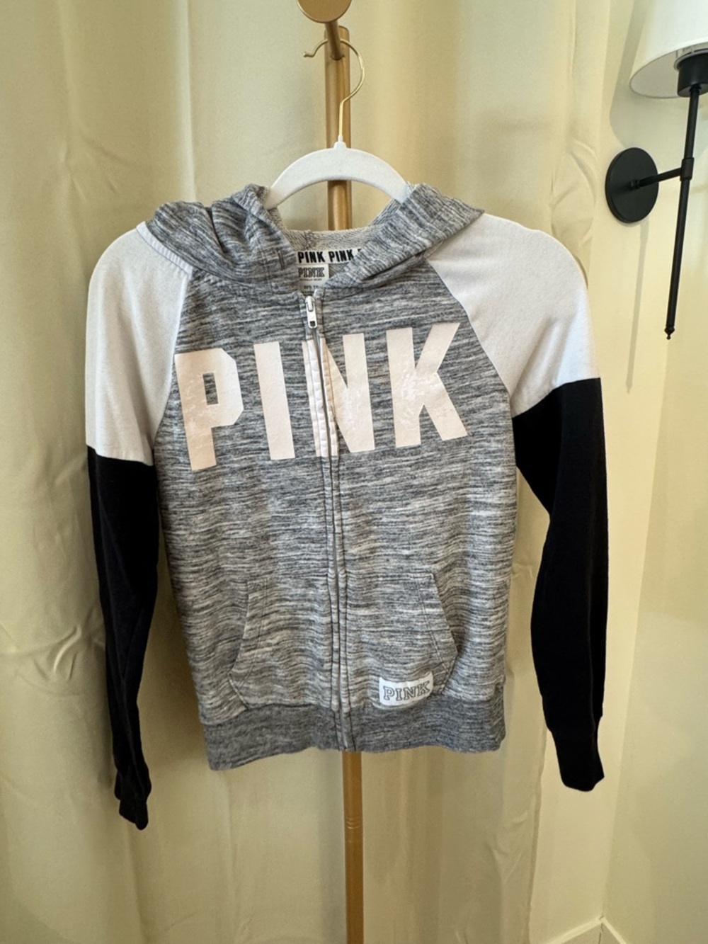 Women’s Victoria's Secret Pink Colorblock  Full Zip Hoodie Gray Marl Black XS